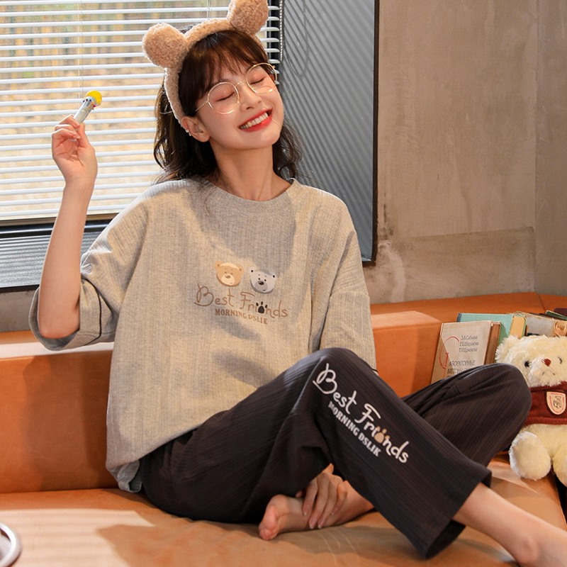 Pajamas Women's Summer Cotton Short Sleeve Trousers Casual 2023 High-Profile Figure Women's Korean-Style Cartoon Homewear Suit