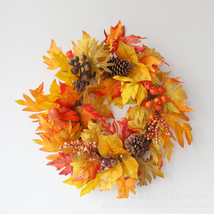 DSEN Cross-Border E-Commerce Autumn Color Thanksgiving Harvest Festival Pumpkin Big Maple Leaf Berry Vine Ring Garland Home Decoration