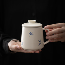 日式轻奢草木灰陶瓷茶水分离泡茶杯家用马克杯办公室水杯个人茶杯