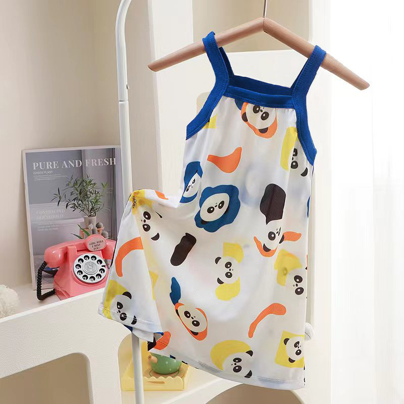 Girls' Summer 2023 New Strap Dress Children's Floral Ice Silk Princess Dress Free Shipping