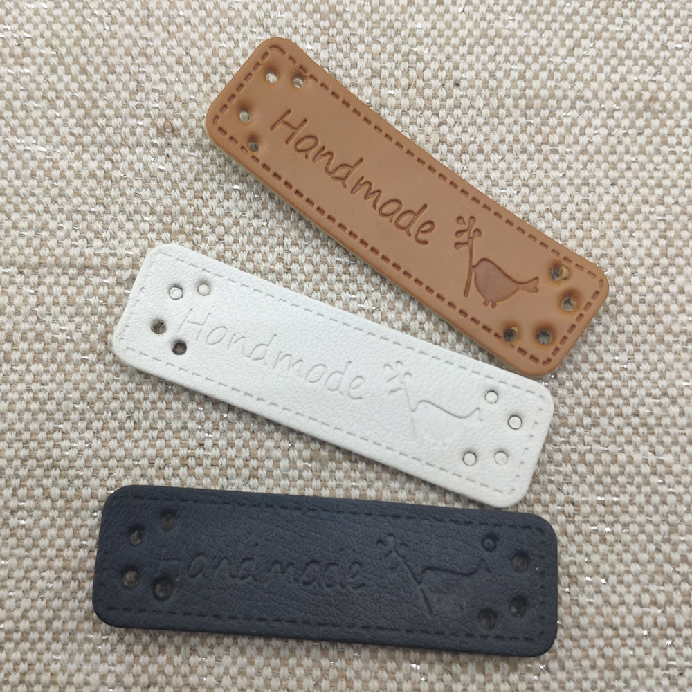 小鸟图案handmade皮标 厂家编织小标签 pu皮革帽子围