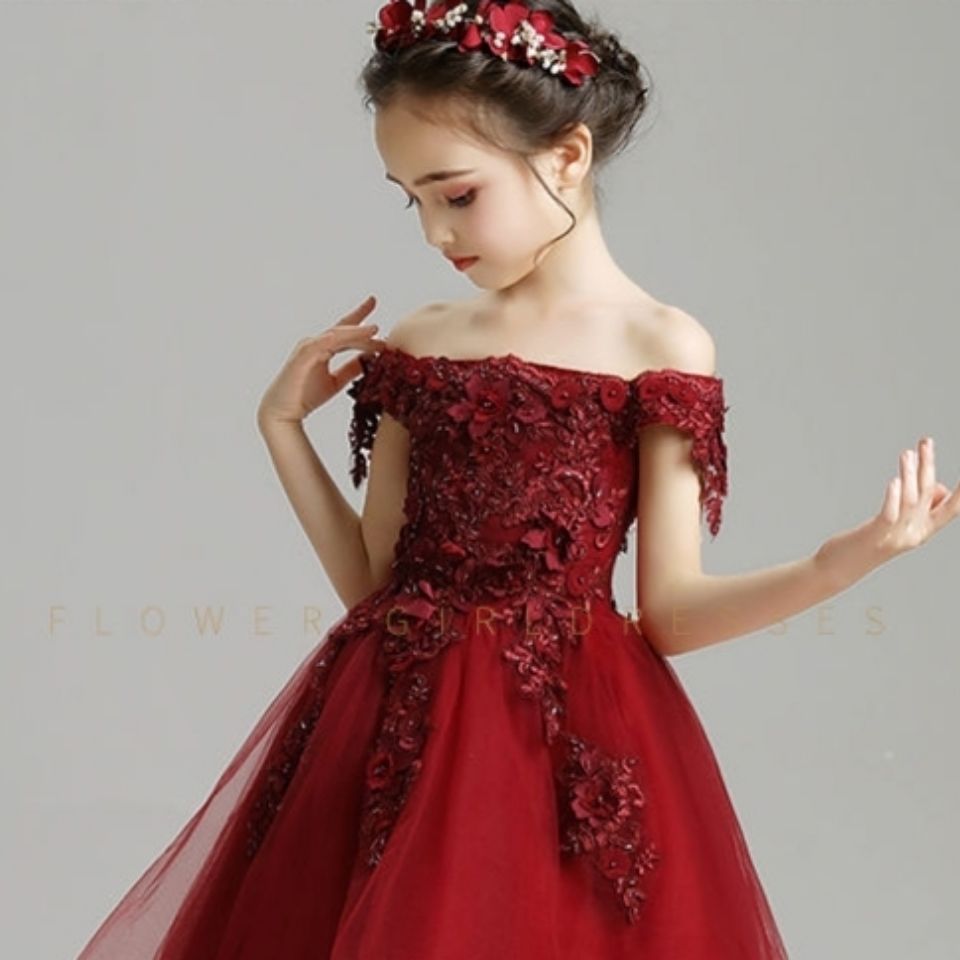 儿童婚纱蓬蓬纱花童钢琴演出服女童礼服主持人走秀公主裙生日礼服