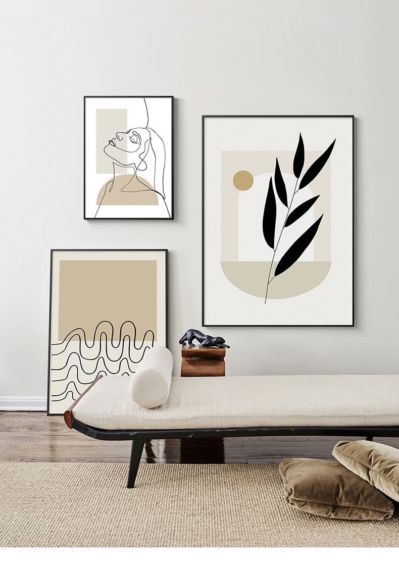 北欧ins风餐厅挂画线条抽象几何人物壁画莫兰迪色大幅落地装饰画