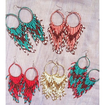 波西米亚民族风米珠耳环复古流苏手工串珠大耳环时尚特色饰品-阿里巴