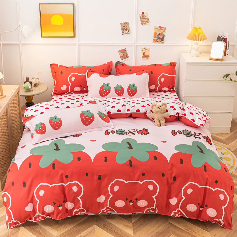 Non-Printed Skin-Friendly Washed Cotton Four-Piece Bed Bedding Winter Quilt Cover Bed Sheet College Student Dormitory Three-Piece Set Wholesale