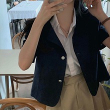 韩国女装高货chic 简约圆领短款外套女夏季通勤流行气质单排扣上