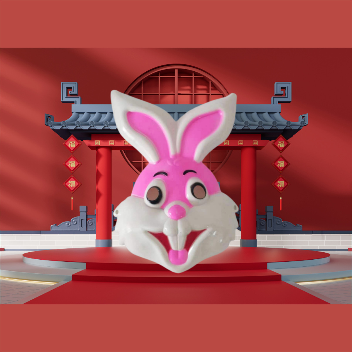 2023年兔子新年卡通兔子面罩道具元旦圣诞节跨年装扮小兔子面具