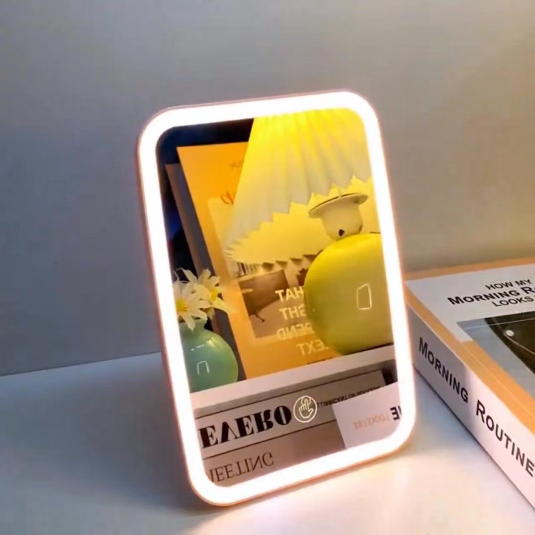 Wholesale Desktop Cosmetic Mirror LED Light Luminous Mirror Good-looking Portable Portable Desktop Can Stand Fill Light Mirror