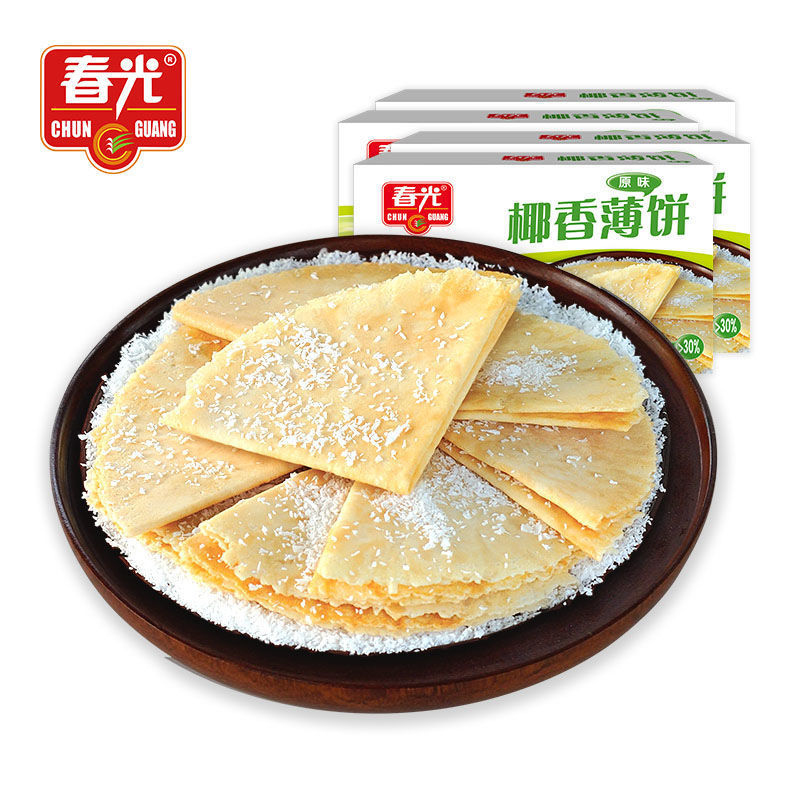 海南特产春光椰香薄饼105g盒椰子味榴莲味芒果味咸味原味手工脆饼