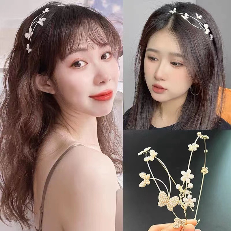 森系发箍 超仙百搭水钻珍珠压发发卡小众网红高级感细边外出头箍