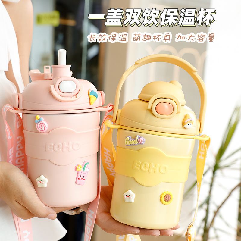 Girls' Good-looking Cup with Straw Kettle Student Big Belly Cup 316 Large Capacity High-Grade Insulated Bottle