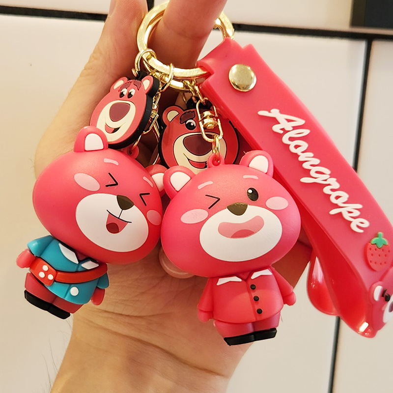 New Internet Celebrity Strawberry Bear Doll Doll Exquisite Keychain Cute Couple Schoolbag Hanging Ornament Small Gift for Students