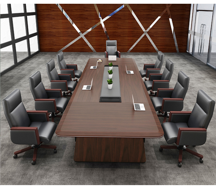 新中式办公室大型会议桌主管总裁开会桌现代禅意洽谈桌实木家具