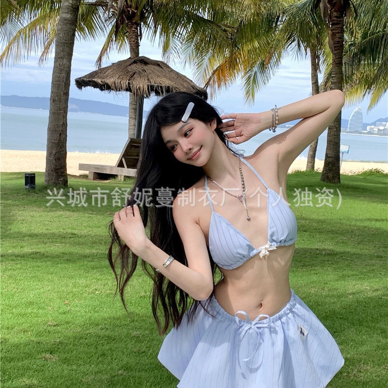 跨境东南亚韩国ins风性感辣妹可爱比基尼纯欲三件套裙款游泳衣女