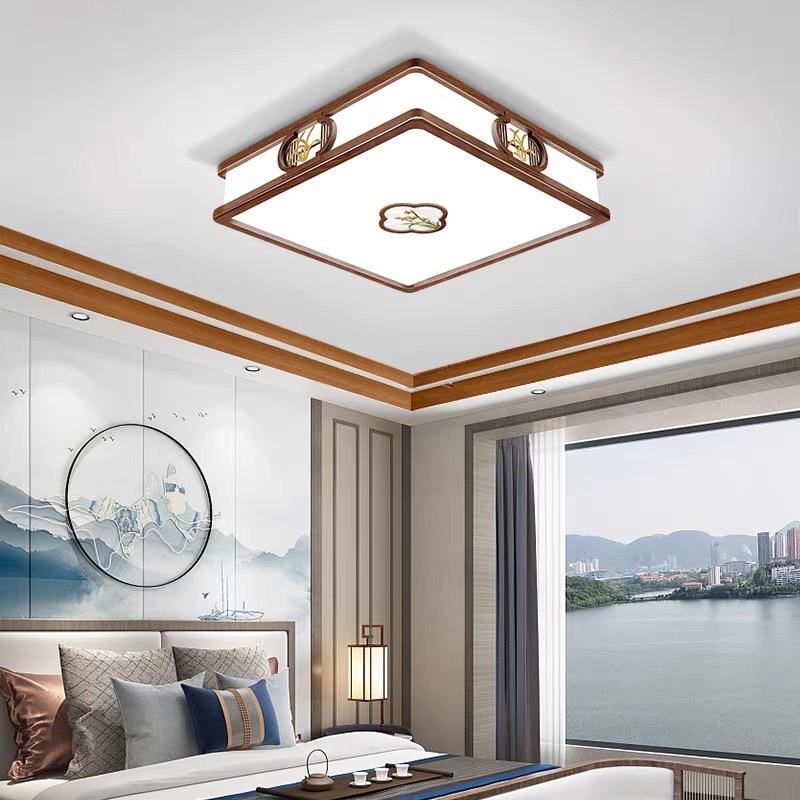新中式吸顶灯胡桃木色餐厅卧室灯具仿古中国风客厅灯实木金丝檀木