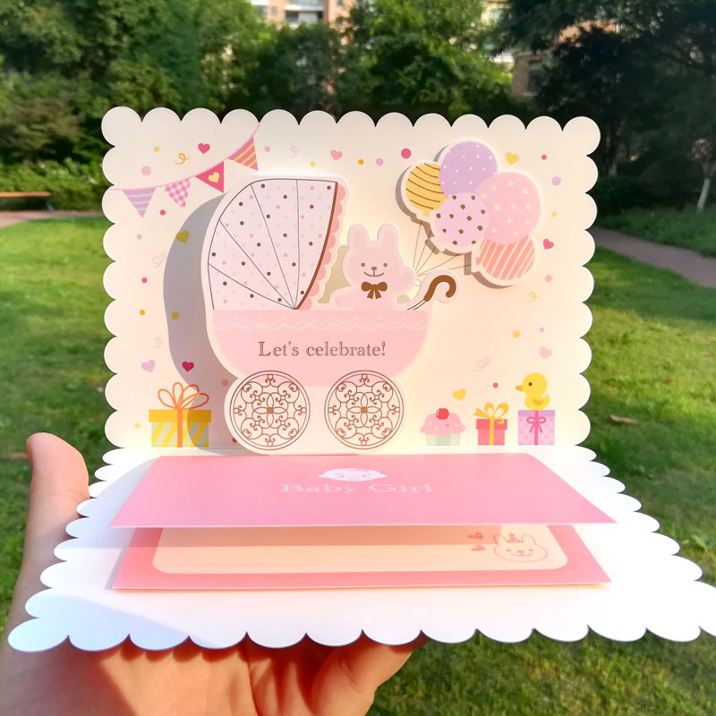 韩国创意祝福新生婴儿女宝宝孩生日出生贺卡baby满月邀请派对卡片