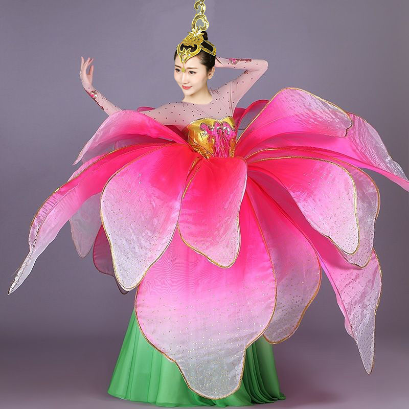花瓣演出服装花朵开场舞大摆裙2022新款现代舞蹈演出服长裙舞台装