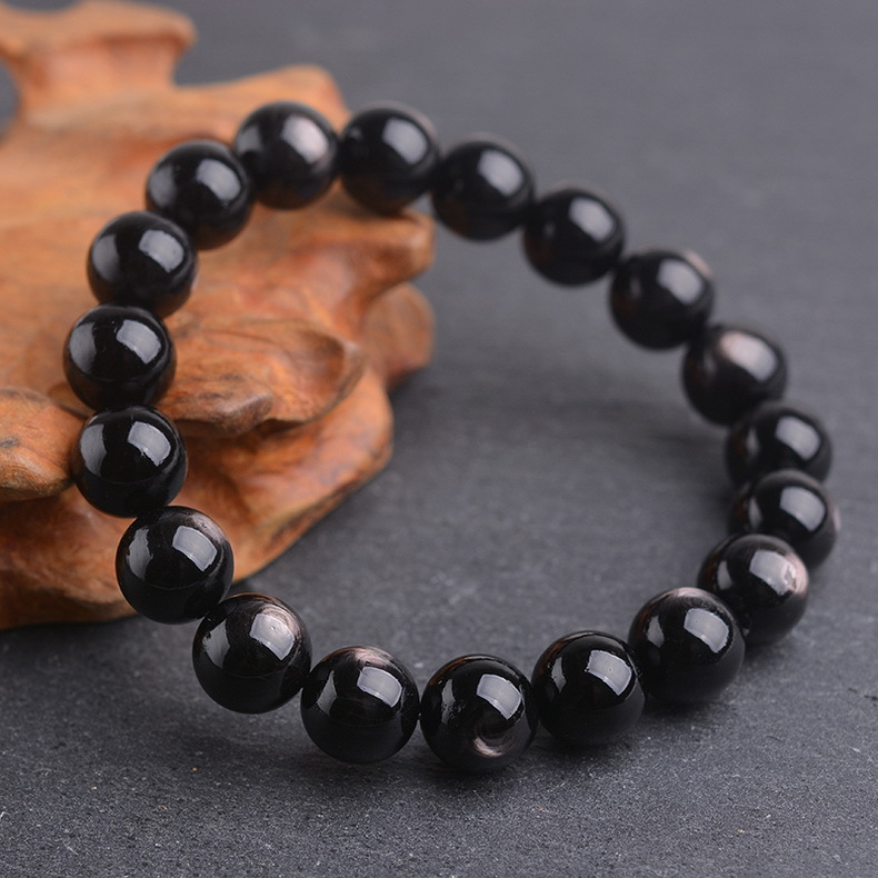 复古民族风猫眼闪光能量水晶 双金眼强光黑银线石手链 金运石手串