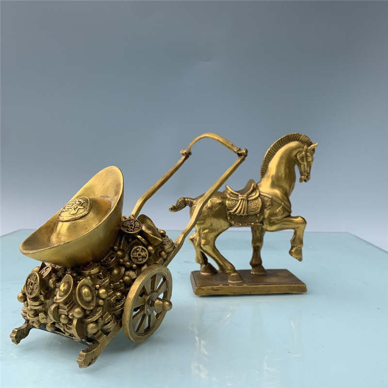 铜马载而归马摆件马拉元宝车摆设金钱元宝铜马拉车家居会销礼品