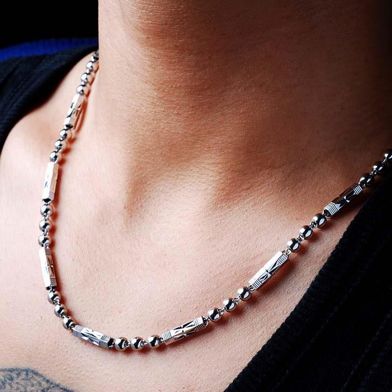 正品s999纯银男士项链时尚霸气粗款白银六角链子银饰礼物送男友