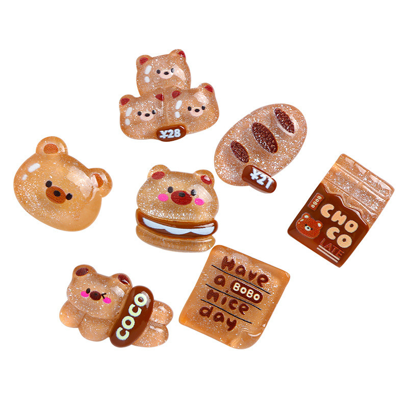 Cartoon Cute Bread Bear Cream Glue Phone Case DIY Material Package Handmade Hair Accessories Resin Accessories