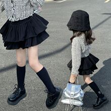 百褶裙女童韩版洋气蛋糕半身裙2023秋季小女孩学院风百搭百褶裙子