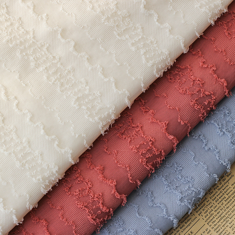 新款波浪流苏条纹剪花面料提花雪纺底布卷短毛春夏女装连衣裙布料