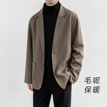 毛呢西装外套男冬季加厚保暖男士短款大衣韩版灰高级感色宽松西服