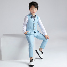 2024春夏新款韩版纯色马甲西服儿童套装主持走秀小绅士礼服三件套