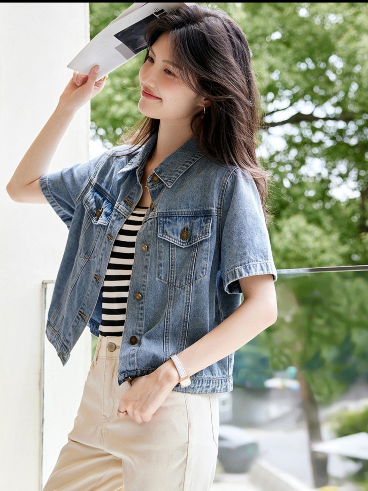 气质薄款牛仔短袖外套早夏新款高品质时尚百搭女装蓝色欧美其他棉