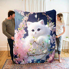 亚马逊跨境可爱猫咪法兰绒数码印花毛毯沙发盖毯办公室午睡毯