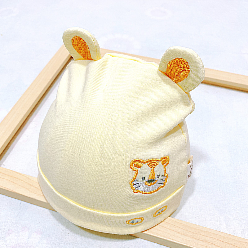 新生婴儿男女宝宝柔软双层全棉胎帽睡帽新年红色小老虎套头帽春秋