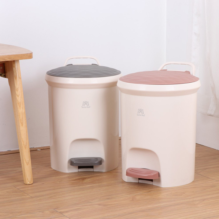 Plastic Trash Can Office Household Sanitary Bucket Fiber Drum Pedal Paper Basket with Inner Bucket Trash Bin 2122