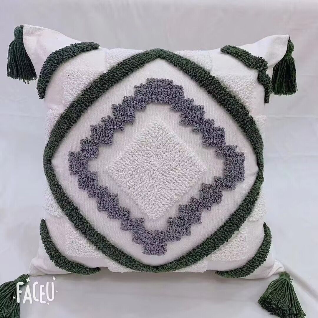 New Loop Velvet Tassel Throw Pillow Cushion Cover Home Couch Pillow Geometric Diamond Exclusive for Cross-Border Canvas Pillow