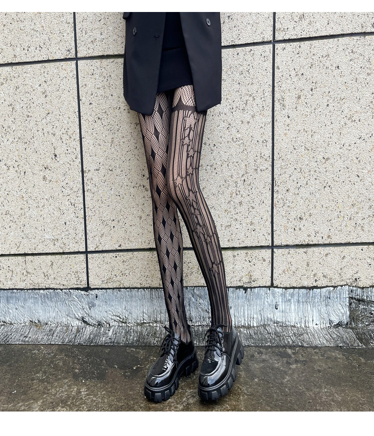 爆款菱形网格丝袜女高弹力防勾丝渔网袜性感黑色镂空格子连裤袜子