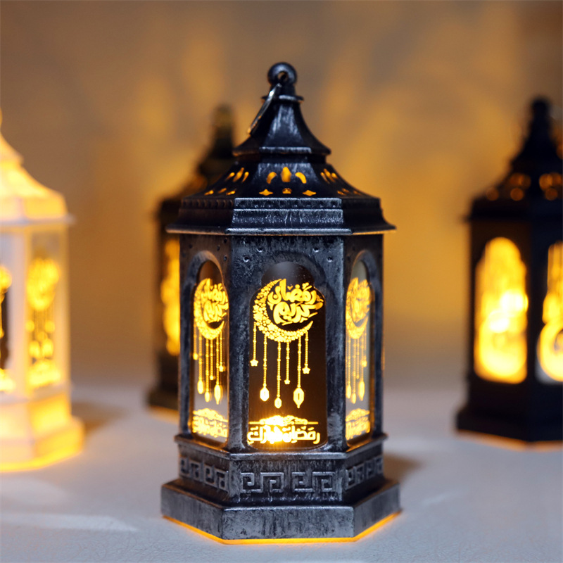 LED Electronic Candle Retro Small Night Lamp Morocco Storm Lantern Plastic Candlestick Decoration Creative Ambience Light