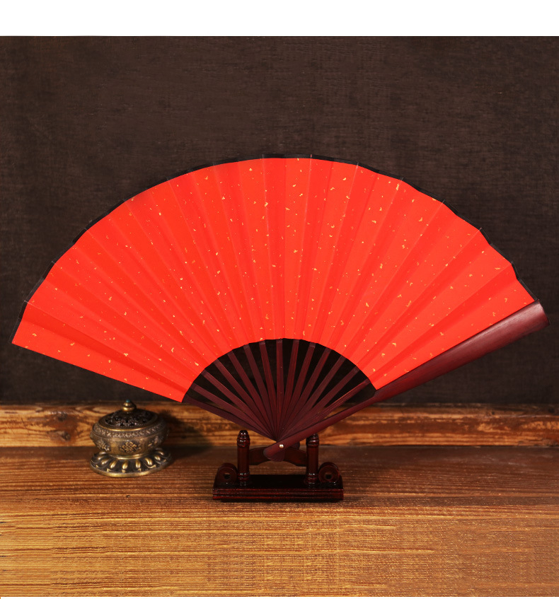 纸扇竹扇空白红色复古中国风宣纸扇面书法手绘古风批发折扇红绢扇