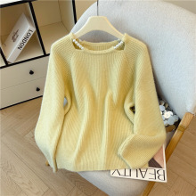 珍珠领毛衣女款2025新款秋冬镂空设计感钉珠针织衫外穿上衣