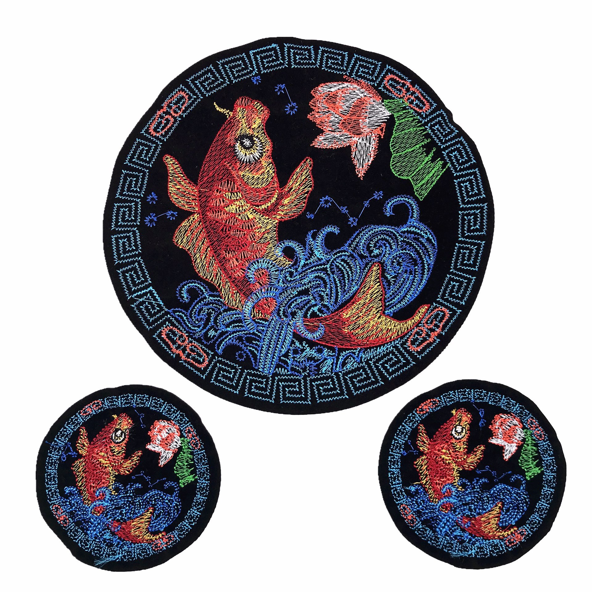 中国风鲤鱼圆形刺绣布贴补丁贴衣服装饰贴花旗袍贴布鱼民族风g255