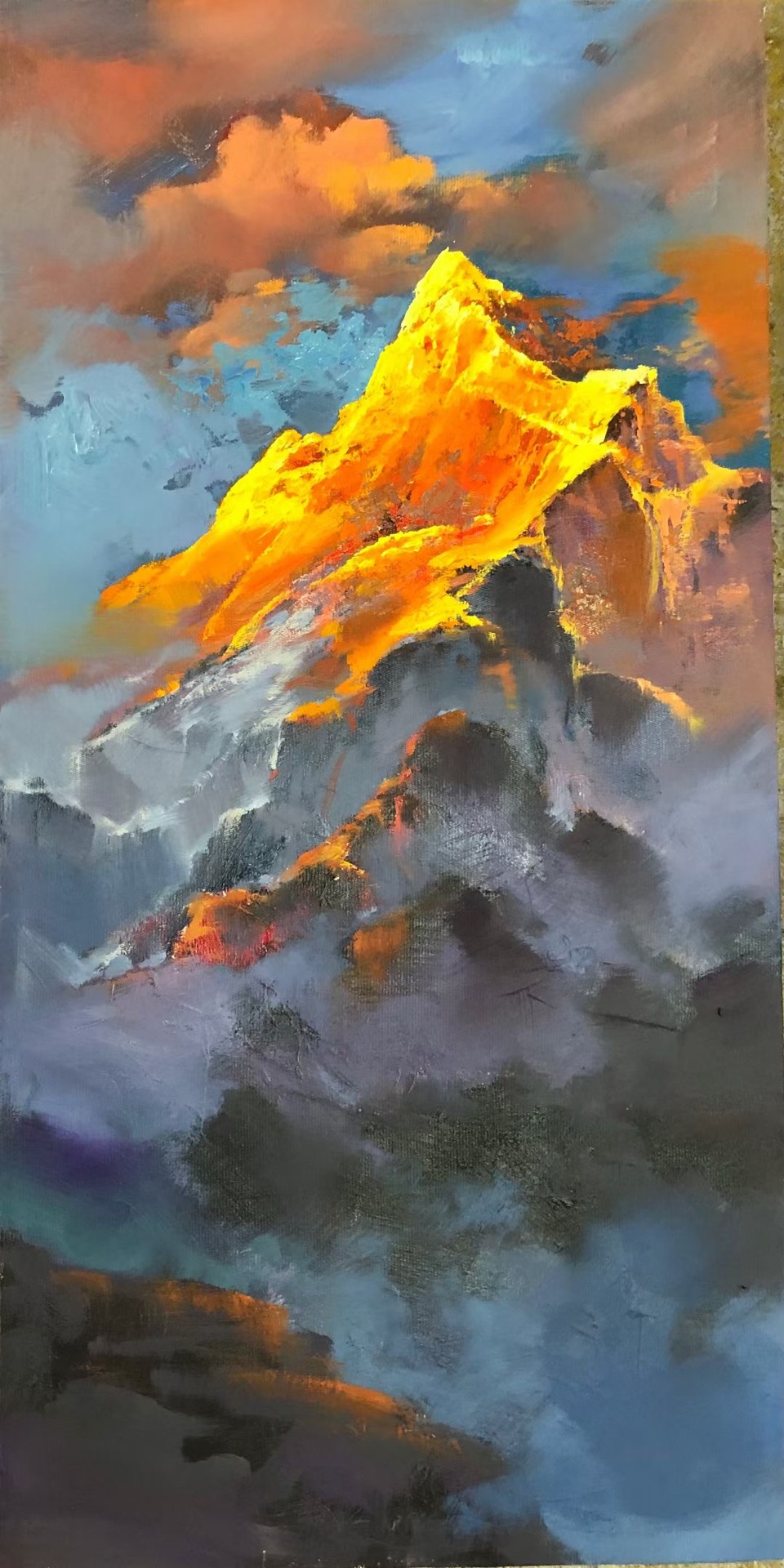 纯手绘金山风景油画 客厅壁画美式沙发背景装饰画玄关餐厅壁挂画