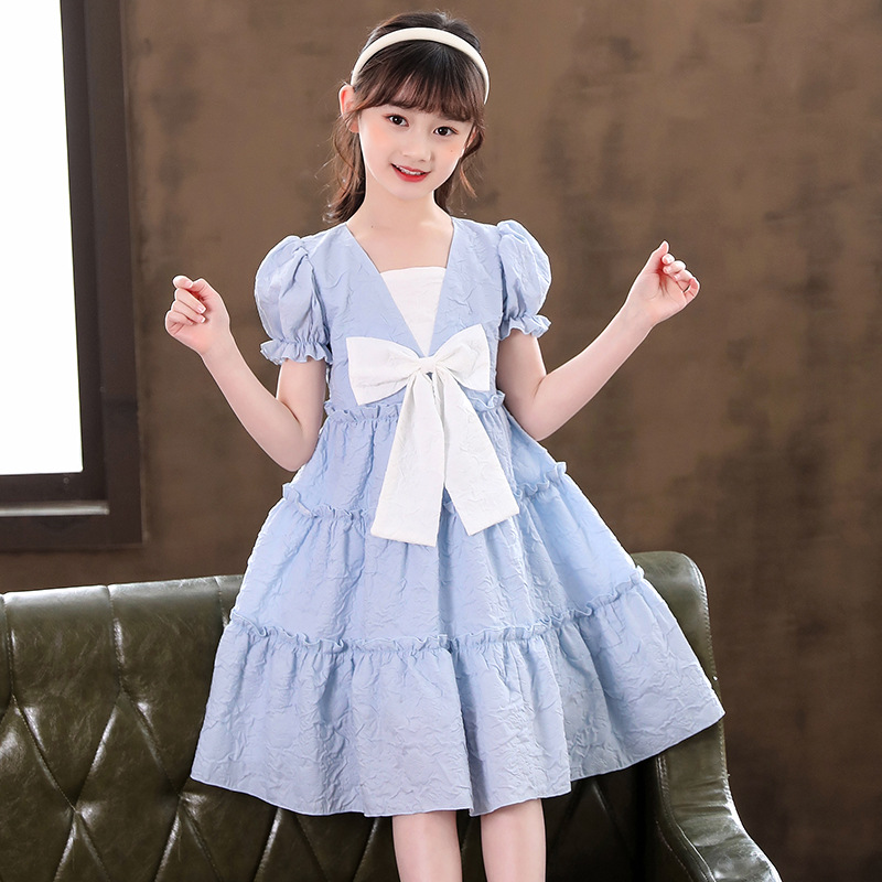 女童连衣裙夏季裙子韩版洋气时尚小女孩蝴蝶结公主裙儿童现货批发