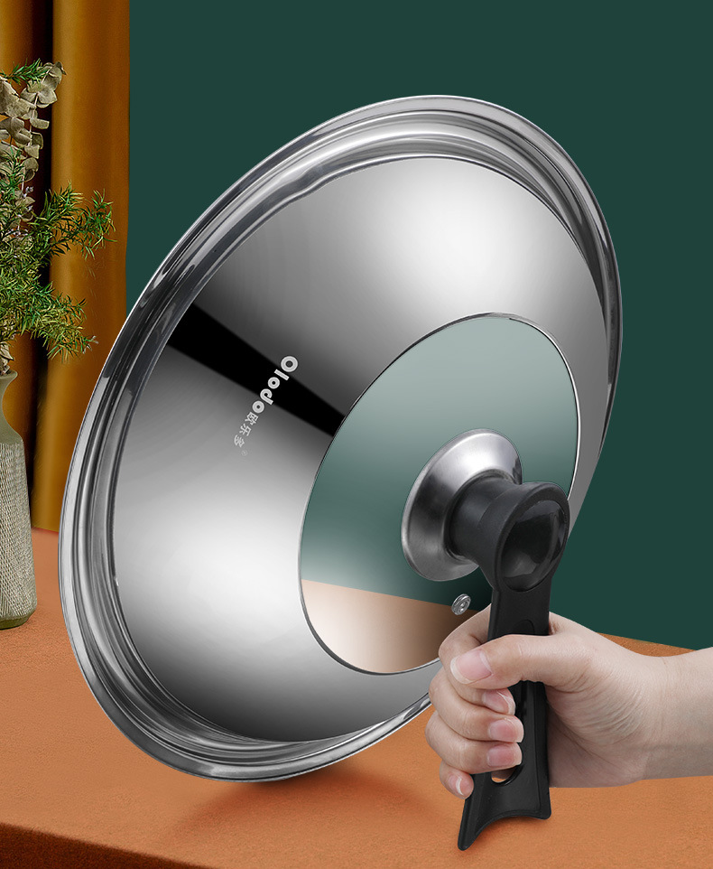 批发不锈钢锅盖20cm锅盖钢化玻璃防爆平盖鼓盖多尺寸防溢炒锅盖子