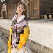 复古黄色年轮旅游防晒女夏季民族风围巾外搭长款薄款海边空调披肩