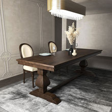 美式轻奢实木餐桌椅组合欧式复古长方形茶桌原木咖啡桌办公长桌子