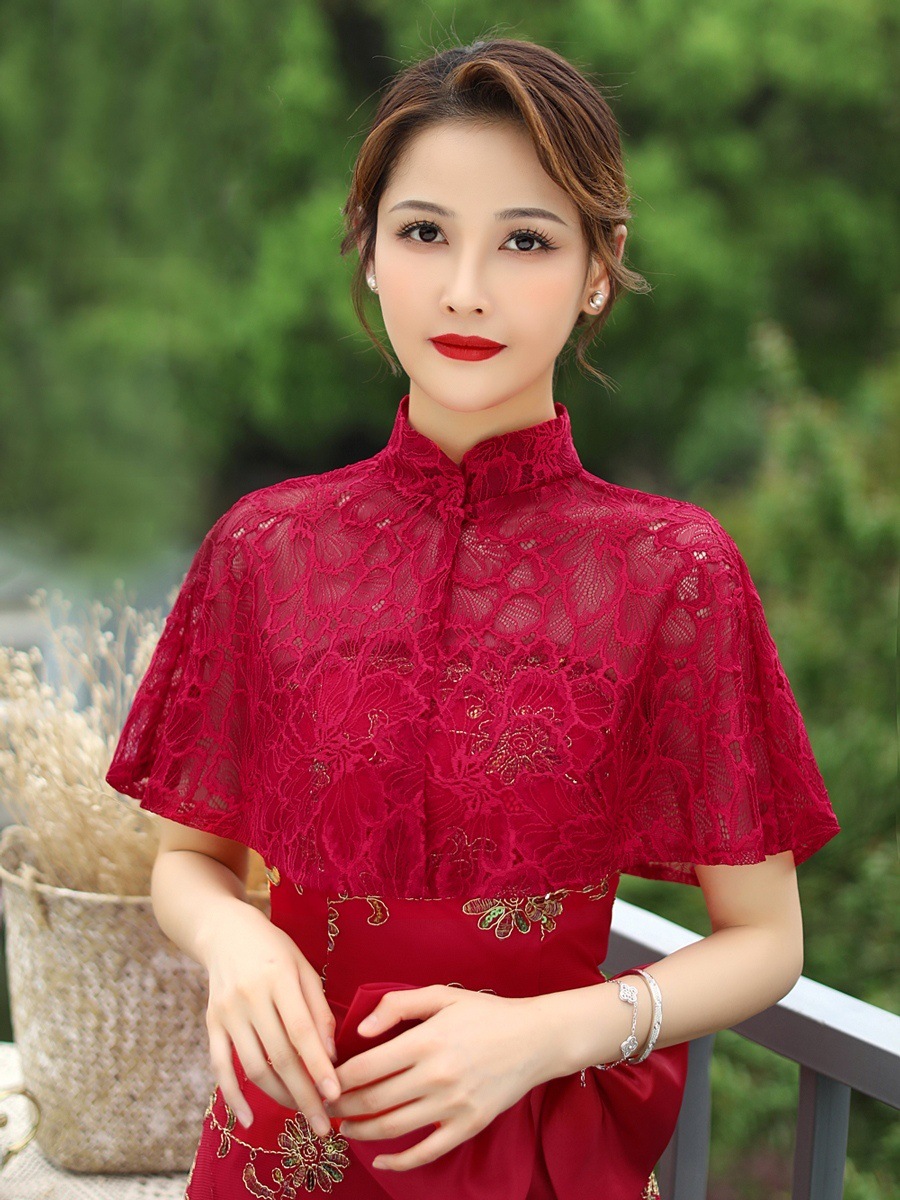 红色披肩结婚新娘春夏季新款斗篷敬酒服外套旗袍外搭薄款蕾丝女