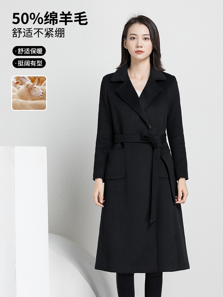 yw40-189秋冬季新款毛呢外套女士长款感修身通勤职业羊绒大衣前台