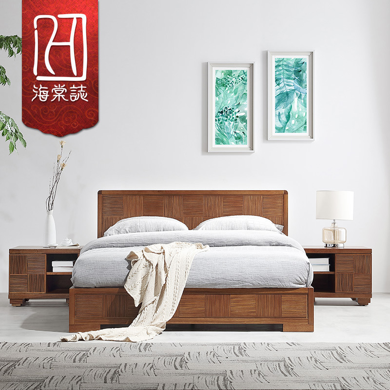 批发新中式东南亚风格家具胡桃木槟榔色主卧次卧1米5 1.8米卧室双