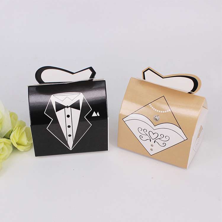 欧式婚礼礼服喜糖盒结婚新郎新娘回礼袋立体卡通礼盒折叠包装盒