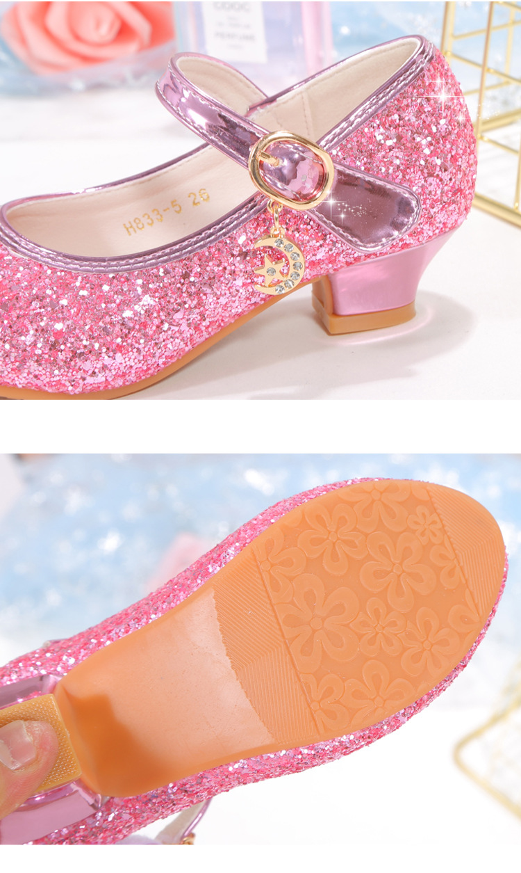 2022新款儿童红色高跟鞋女童亮片网红公主单鞋韩版四季学生演出鞋