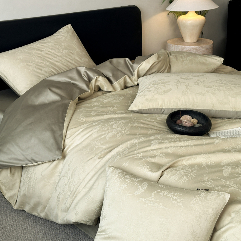 母婴色织提花纯棉四件套浮雕几何图案春秋床单床笠被套轻奢床品